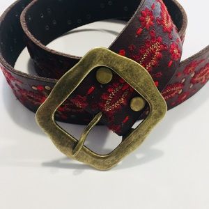 NWT Lucky Brand Brown Leather Embroidered Belt S